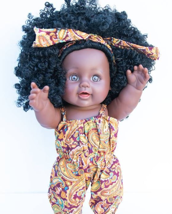 Image of Beautiful Black Doll Kinara| African American| Soft Vinyl Made| Child simulation | 12-inch tall |