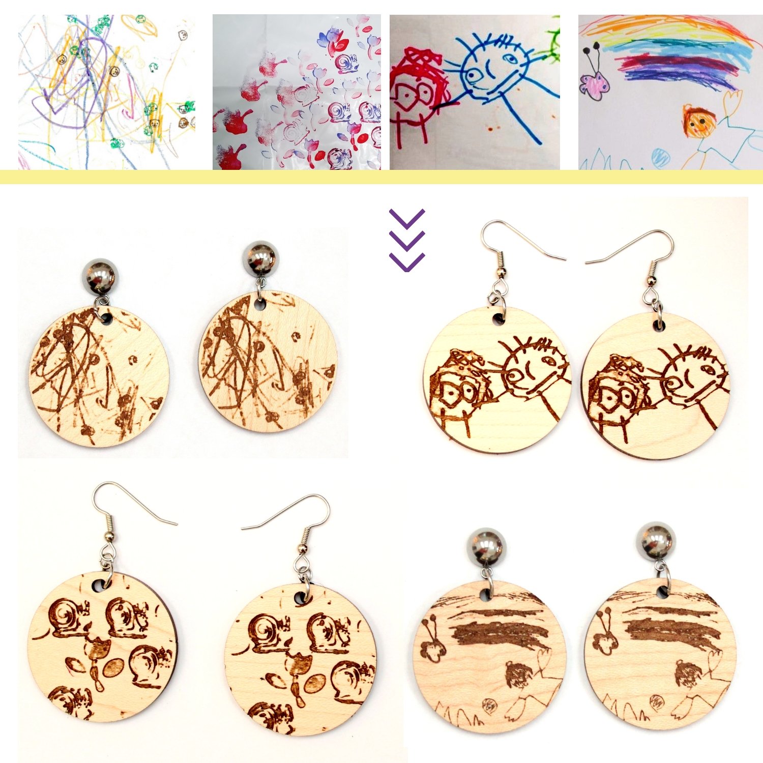 Image of Children's Artwork Earrings, Children's Drawing, Kids Artwork Earrings, Kid Art Gift