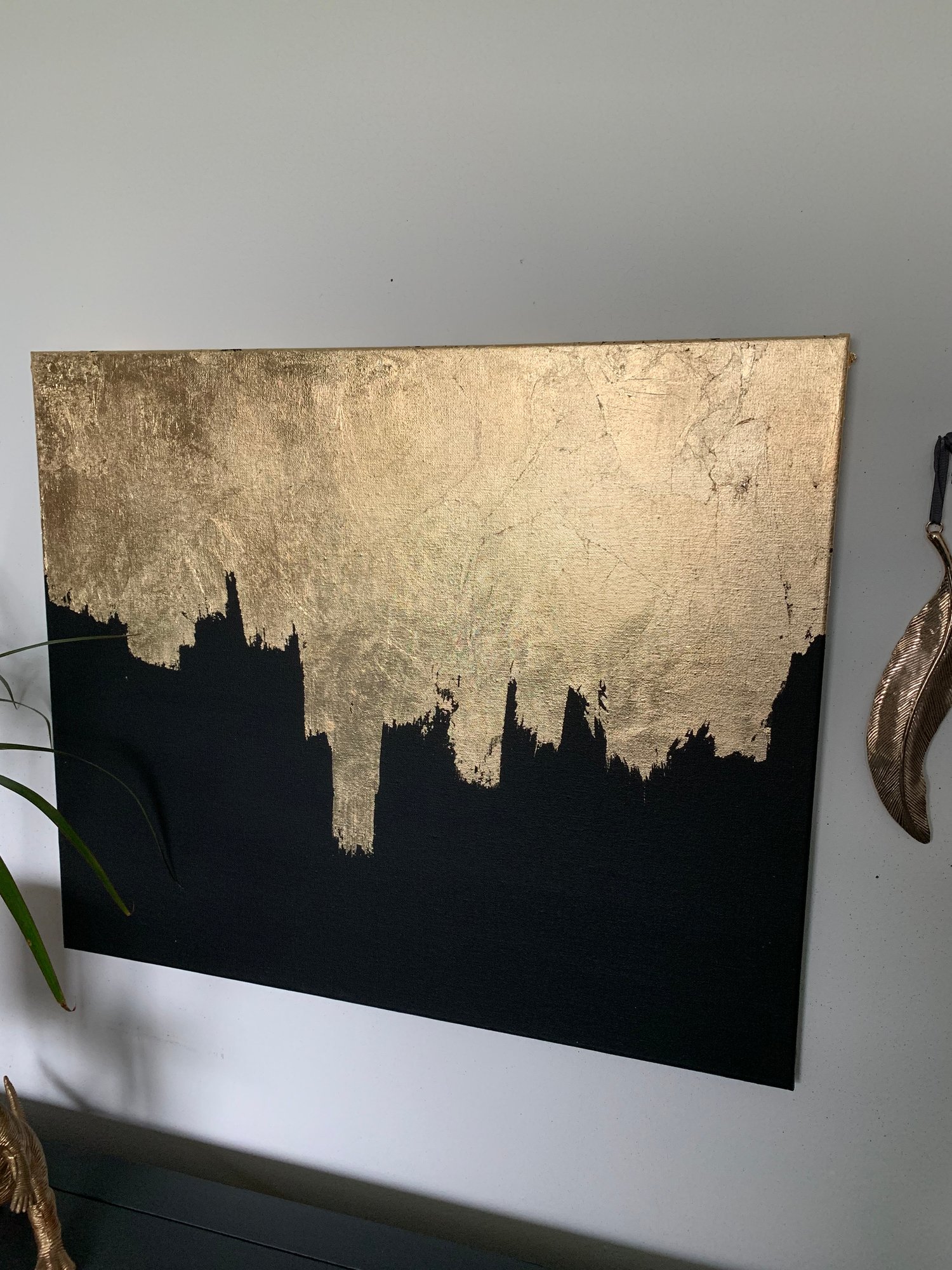 Image of Large black & gold leaf canvas designed by Ethan & Grace’s