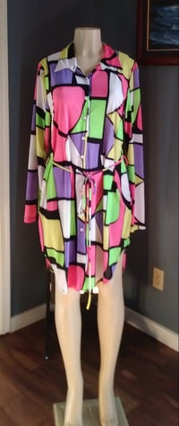 Image 1 of PLUS SIZE COLORED LONG SLEEVE BUTTON UP SHIRT DRESS