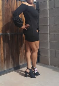 Image 3 of BLACK OFF SHOULDER, PUFF SLEEVE MINI DRESS