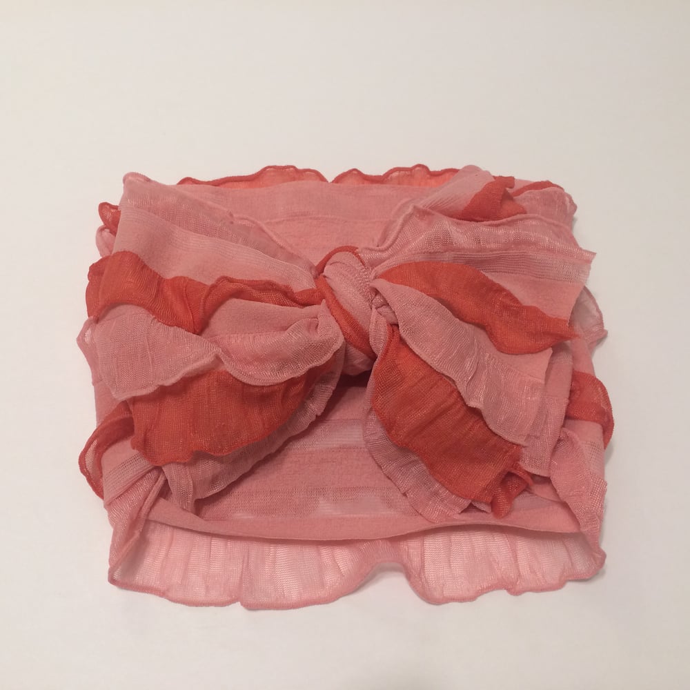 Image of Coral Sunrise Frilly Headwrap 