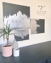 Image 1 of A set of 3 dark grey & silver leaf canvases made by Ethan & Grace’s 