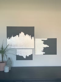 Image 2 of A set of 3 dark grey & silver leaf canvases made by Ethan & Grace’s 