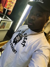 Image 1 of LONG SLEEVE GOD IS GREAT PAPER STRAIGHT BIG FACED WHITE LOGO TEE