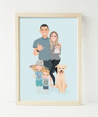 Image 1 of Family of 5 and pets custom portrait