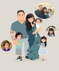 Image 3 of Family of 5 and pets custom portrait