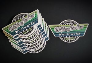 Image of Wolfsburg Bus Crew Worldwide Solid Black & White with Turquoise & Blue Gradient Mirrored Sticker