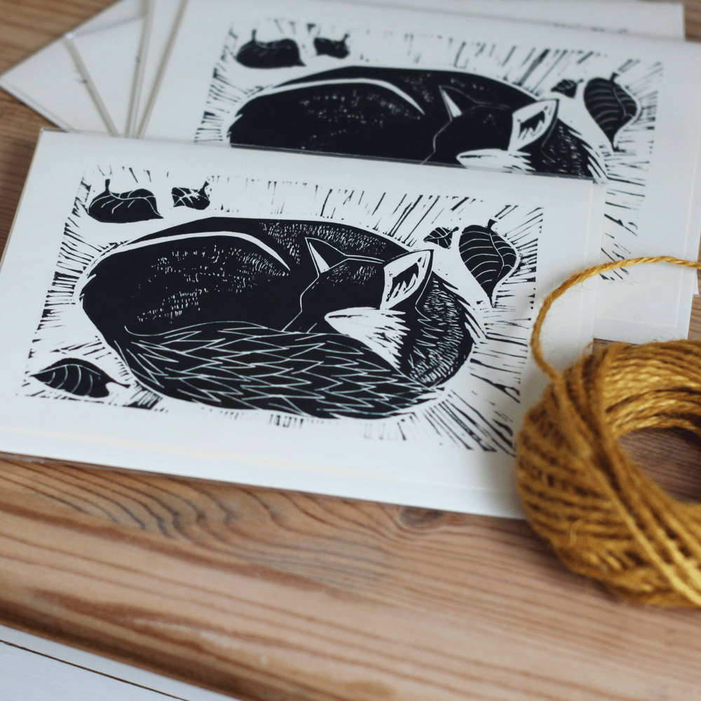 Image of Fox in autumn leaves 5x7 inch card