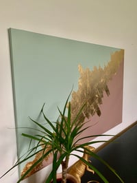 Image 3 of A green dusky pink & gold leaf canvas made by Ethan & Grace’s