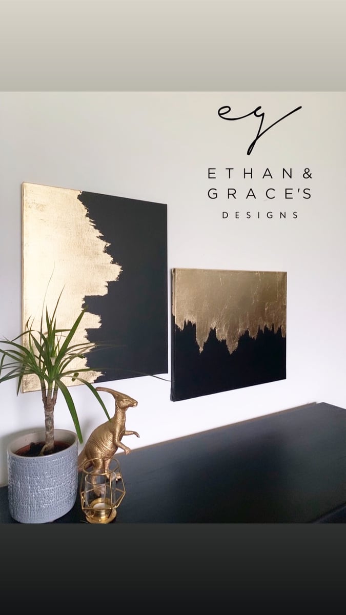 Set of 2 canvases black & gold leaf Ethan and Grace's Designs