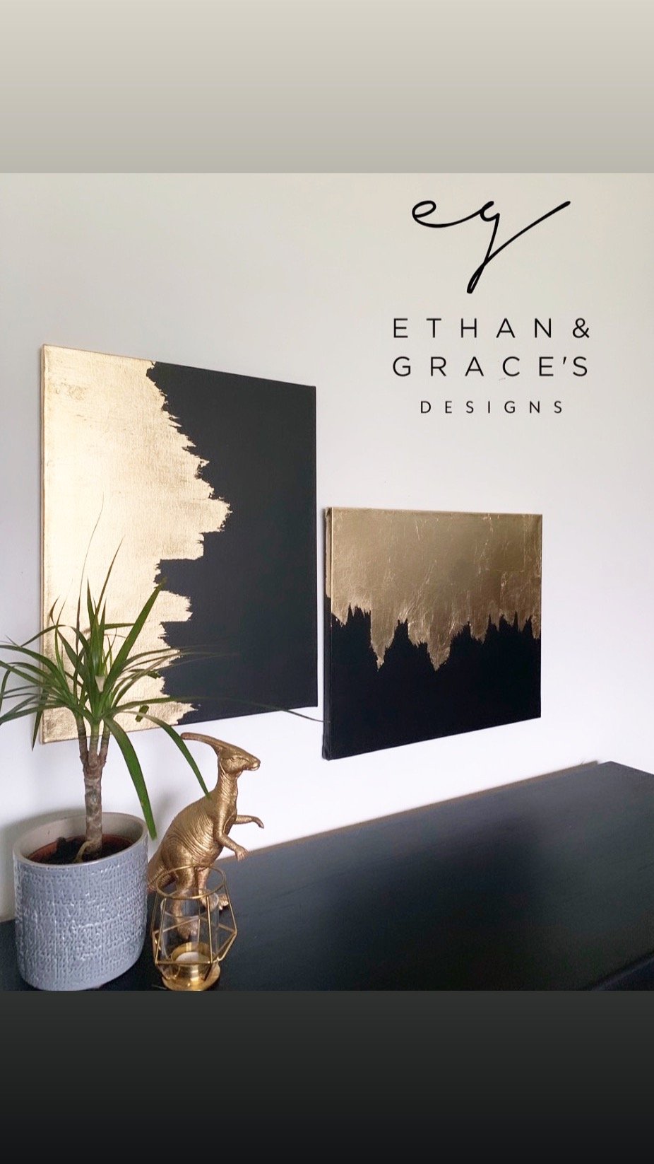 Image of Set of 2 canvases black & gold leaf