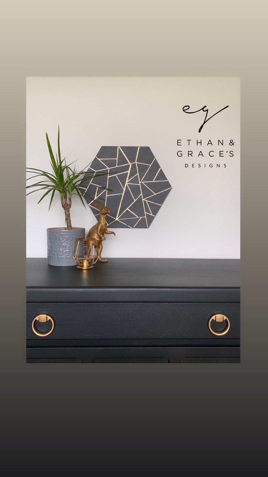 Image of Dark grey and gold leaf canvas designed by Ethan & Graces 
