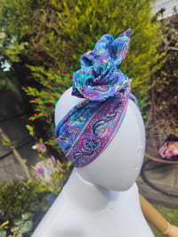 Image 1 of Boho head wrap with Wire - sari fabric Turquoise henna