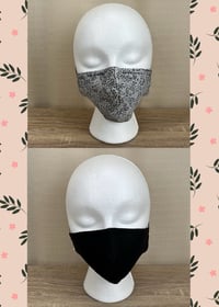 Image 3 of Black and white floral 3 layer cotton fabric reversible face mask