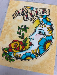 Image 3 of Traditional Tattoo Moon "La Luna" Loteria Mexican Folk Art Print 