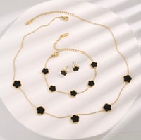 Image 5 of 3-Piece Goldplated, Synthetic  Necklace, Bracelet & Earrings Clover Set  