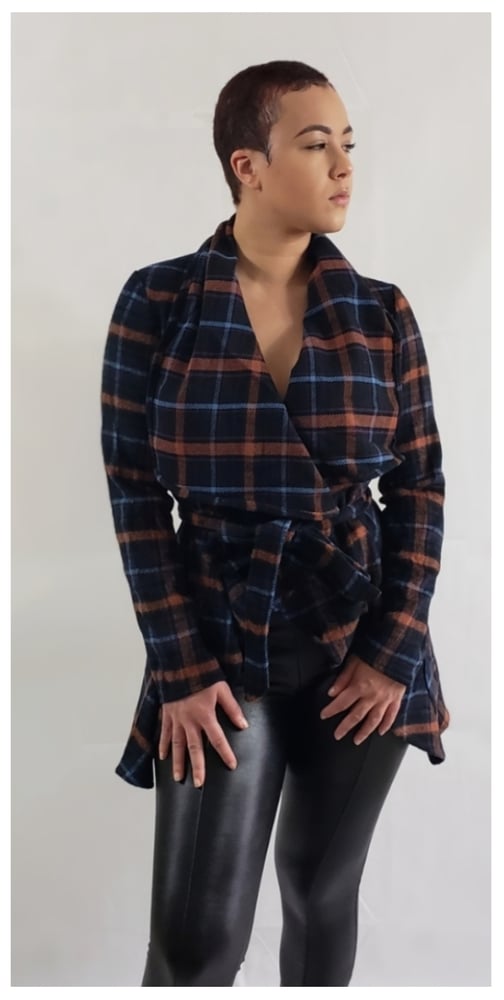 Image of Keep me warm plaid sweater (Navy Blue)