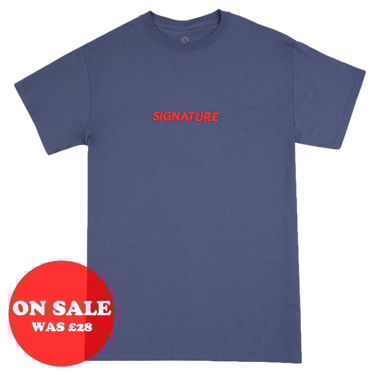 Image of Classic Logo Embroidered T Shirt - Indigo / Coral