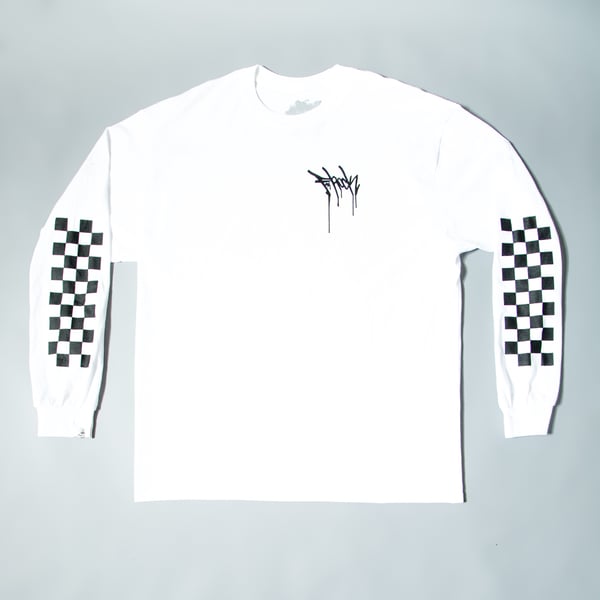 Image of Checkered Long Sleeve F-Rock Drip Tee - White/Black