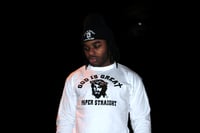 Image 2 of LONG SLEEVE GOD IS GREAT PAPER STRAIGHT BIG FACED WHITE LOGO TEE