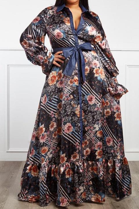 Image of Floral/Denim Maxi Dress