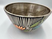 Image 3 of Ceramic Daisy Bowl with charcoal interior- Leslie Krist