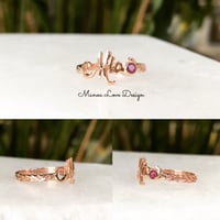 Image 3 of 14k solid gold Custom order name with maile leaf ring