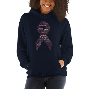 Image of Pink Ribbon Breast Cancer Hoodie in Black, Pink,  Navy, Grey or White 