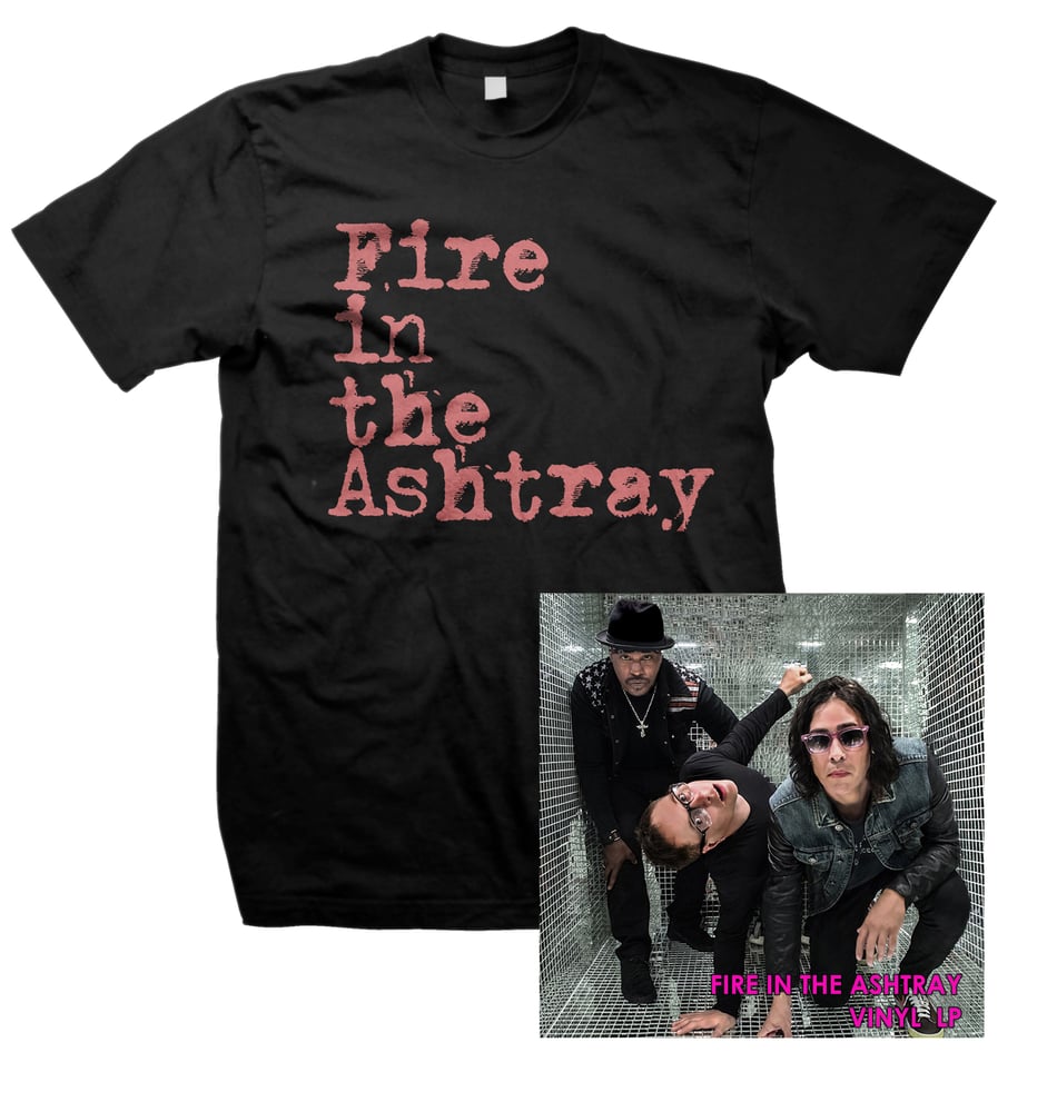 Image of OFFICIAL - FIRE IN THE ASHTRAY - "TEXT LOGO" SHIRT / VINYL BUNDLE