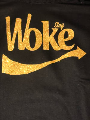 Image of Black/Gold Glitter Stay Woke Hoodie
