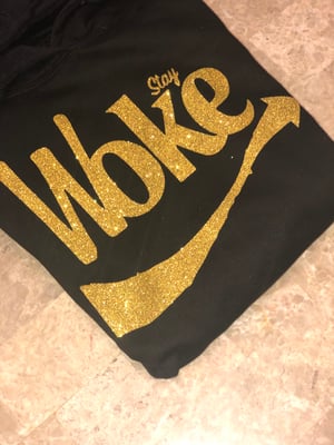 Image of Black/Gold Glitter Stay Woke Hoodie