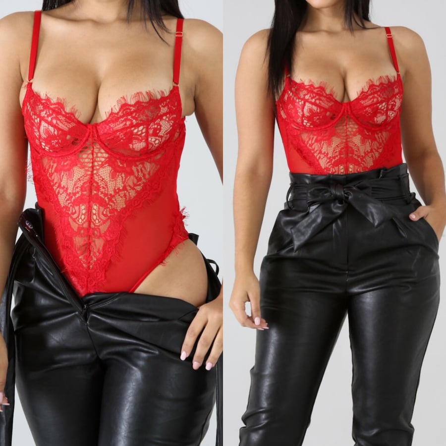 Image of Loraine red lace body suit 