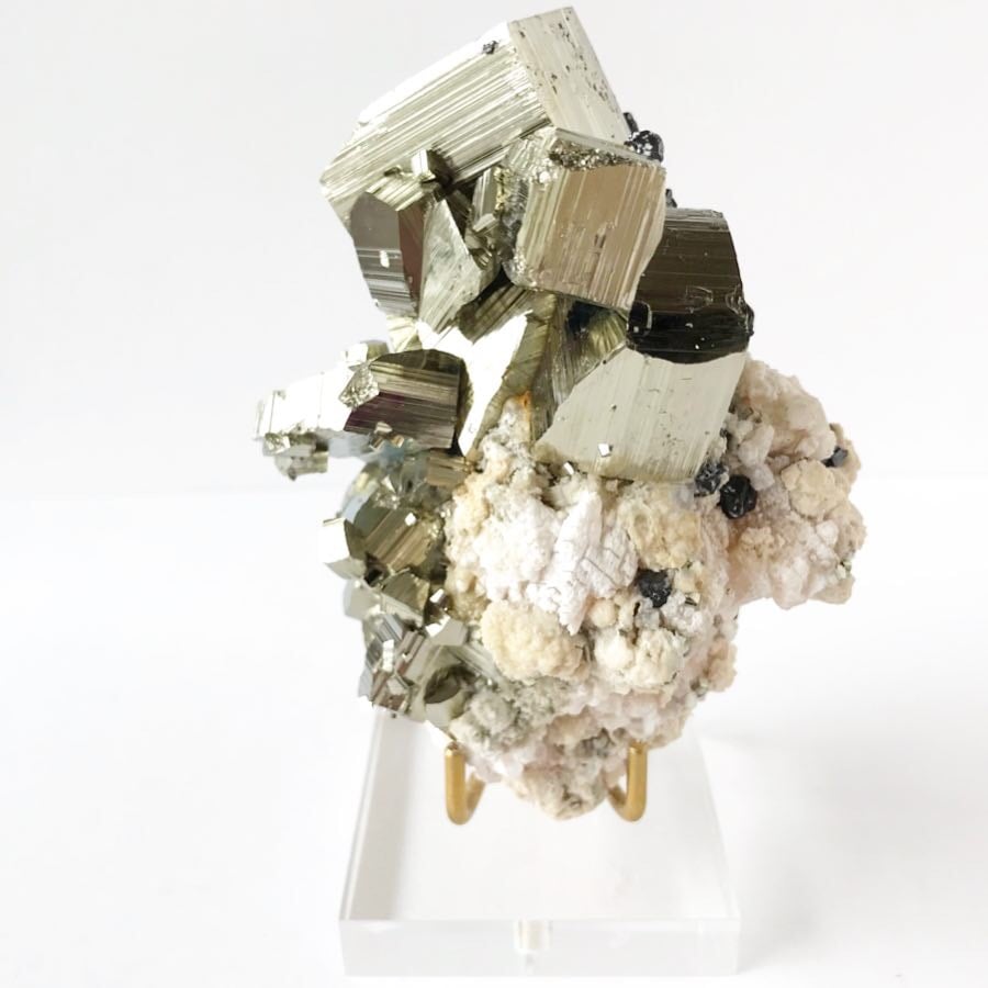 Image of Pyrite/Sphalerite/Pink Mangano Calcite no.03 Stardust Collection Lucite Pairing