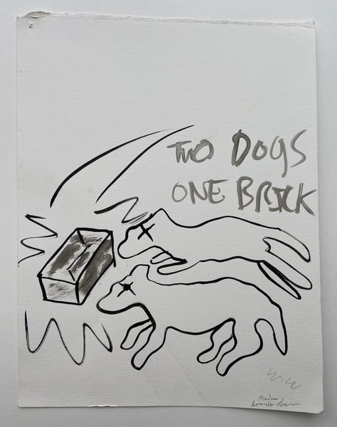 Image of Two Dogs One Brick