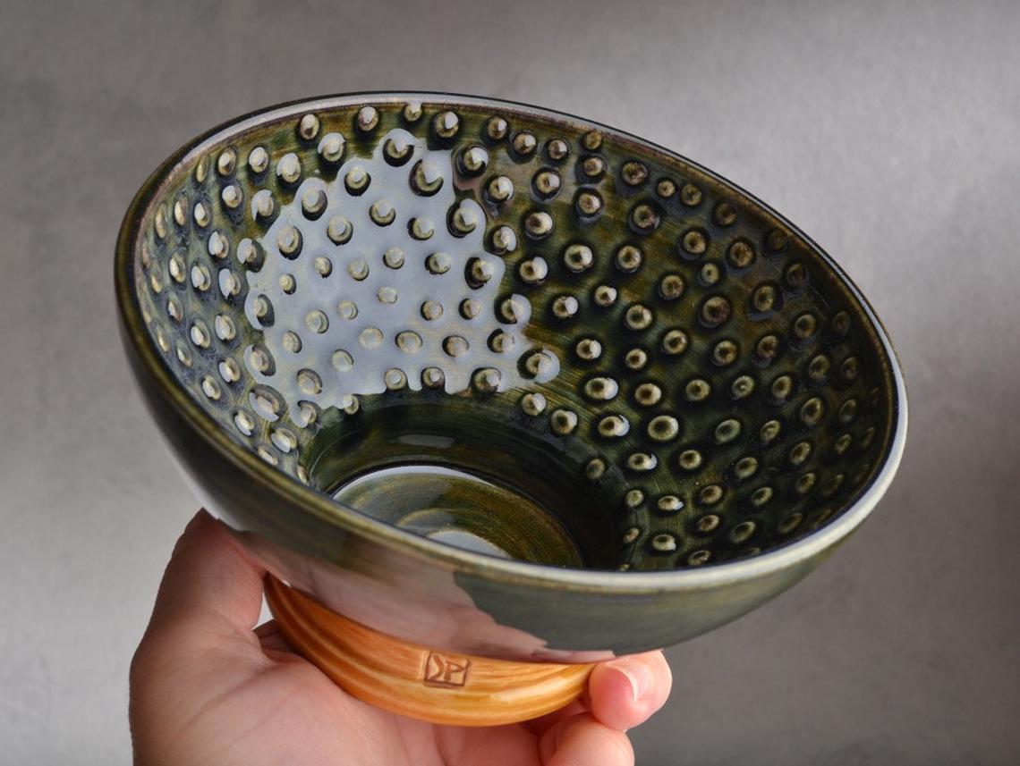 Image of Dark Green and Brown Dottie Shaving Bowl