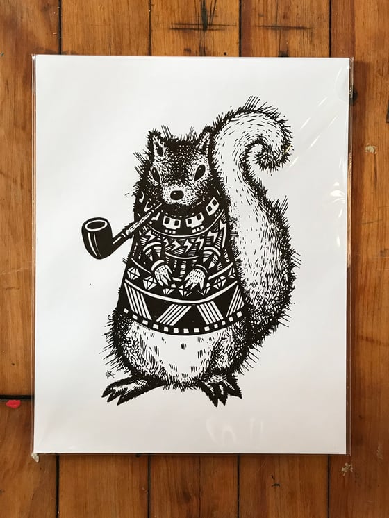 Image of Pretentious Squirrel, Screen Print on Card Stock 