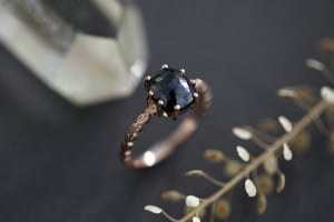 Image of *NEW* Rose Gold Black Rose-cut diamond, with Laurel Leaf band (IOW97)