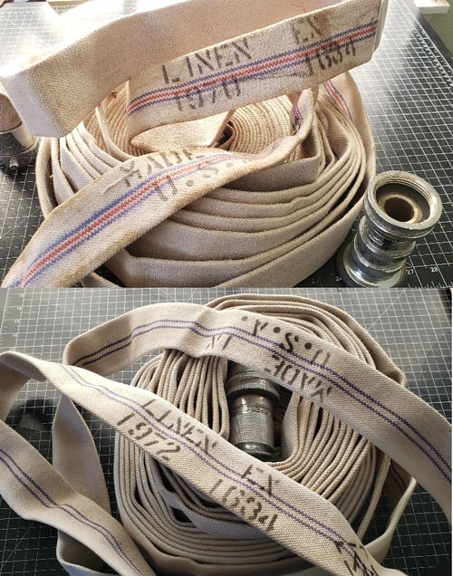 Image of Custom Vintage Linen Fire Hose and Horse Strop. For straight razors or knives. 