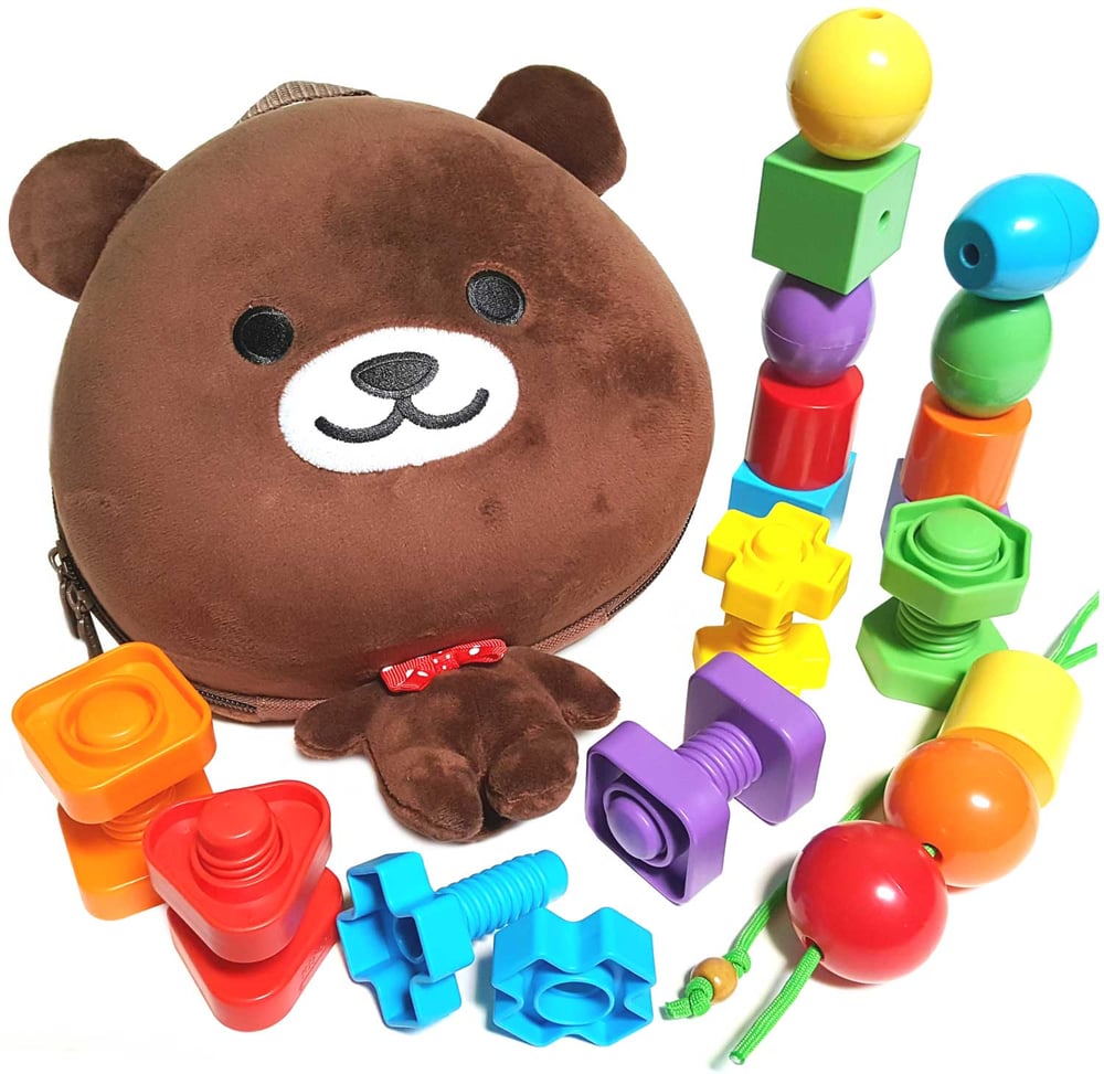 Image of Bear Backpack with Lacing Beads & Nuts and Bolts 