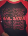 “Hail Satan” 3/4 Sleeve Raglan Tee - Black w/ Red Sleeves