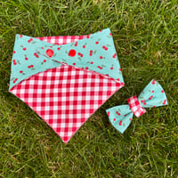 Image 1 of Cherry Cute - Reversible Bandana and/or Bow Tie