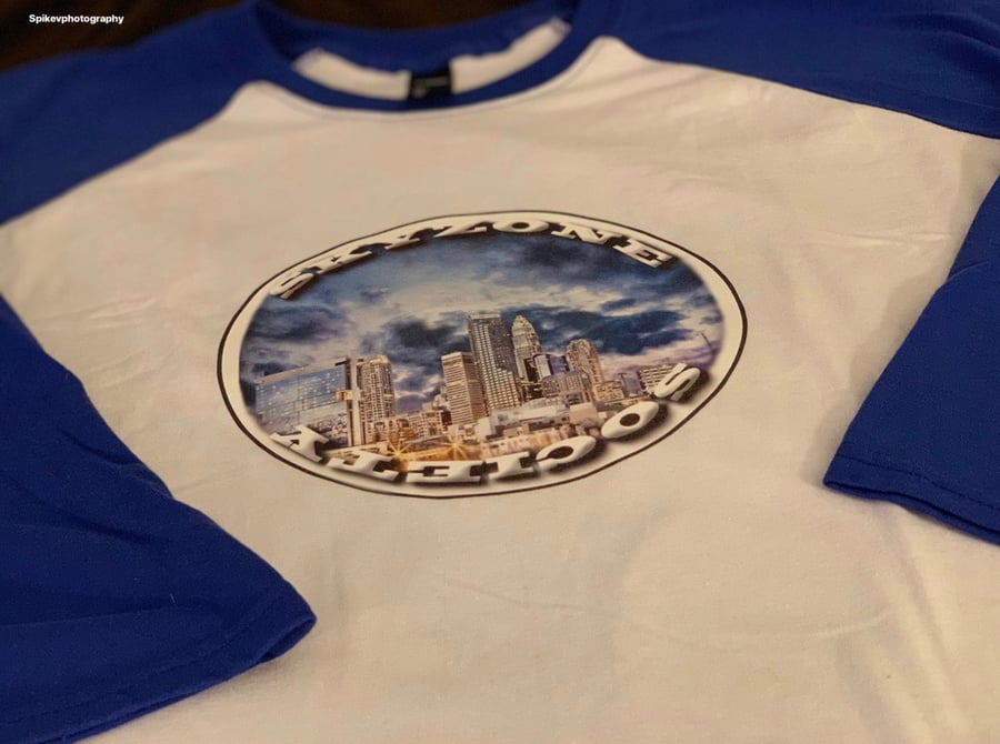 Image of Royal/white Skyzone.Society Logo Baseball T-shirt 