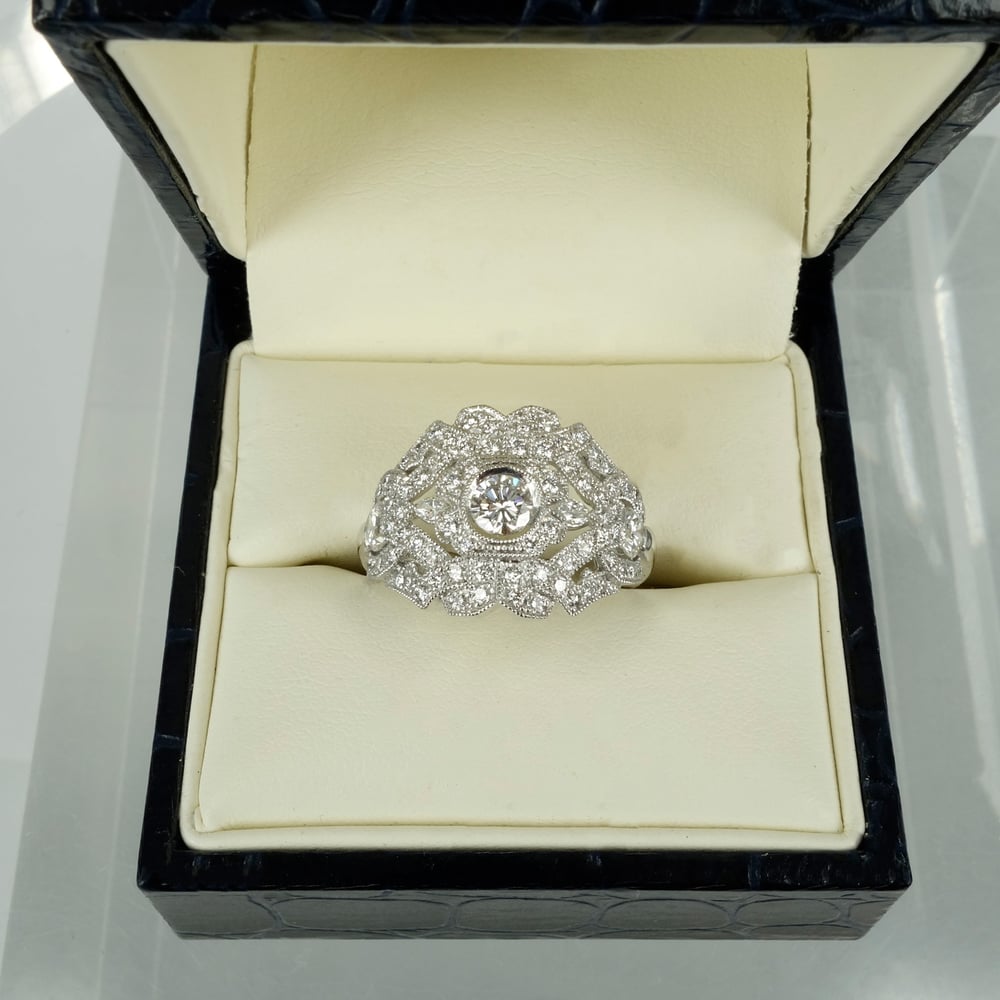 Image of PJ5013 - 18ct white gold antique style diamond engagement ring 