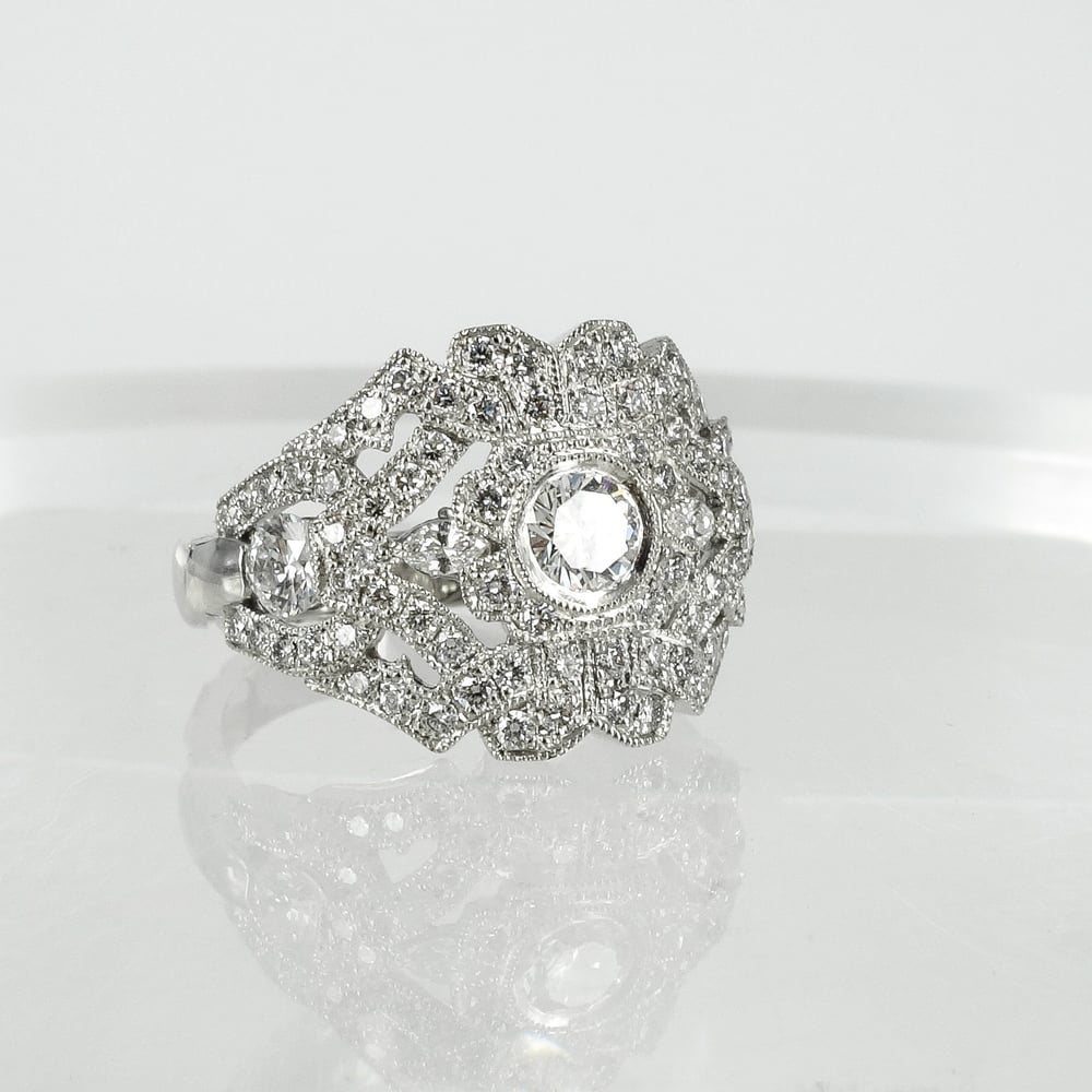Image of PJ5013 - 18ct white gold antique style diamond engagement ring 