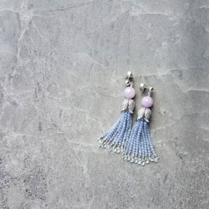 Kunzite & Chalcedony Tassel Earrings 