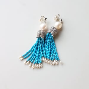Pearl & Turquoise Tassel Earrings 