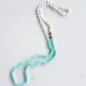 Fresh Water Pearl, Amazonite, & Tahitian Pearl Baby Helix Necklace 