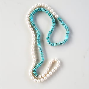 White Pearl & Light Turquoise Helix Necklace