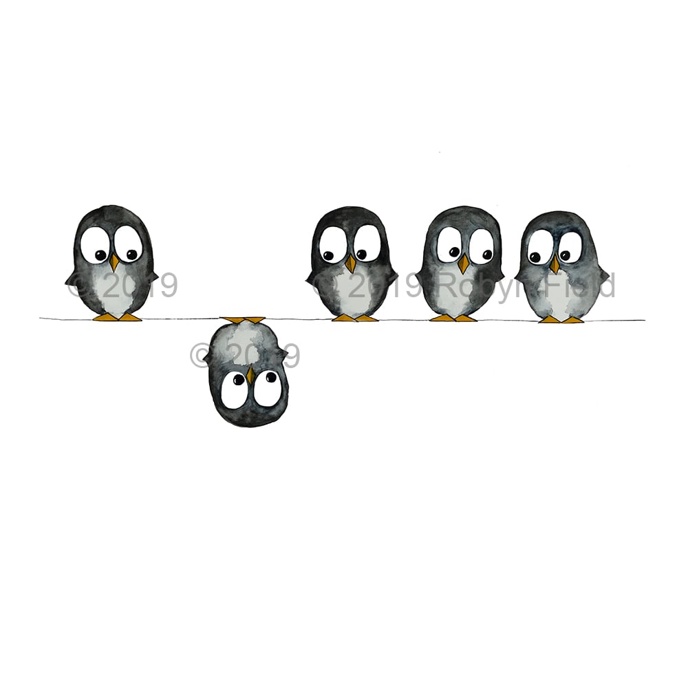 Image of Australian Art Print - Penguins on a wire